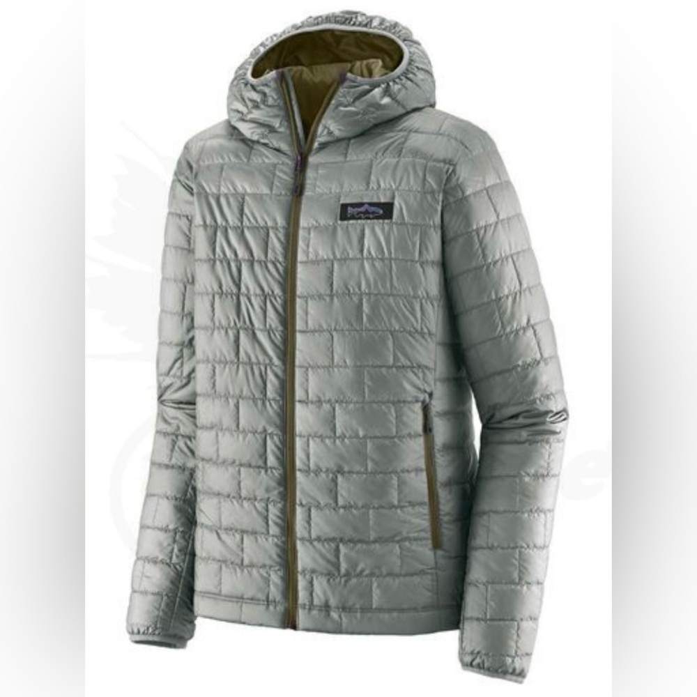 NEW Patagonia Men’s Nano Puff Fitz Roy Trout Hoody Sz S Sleet Green